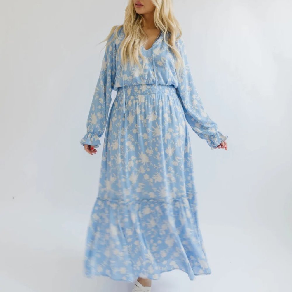 NWOT Beautiful Tink & Posh CHARLIZE FLORAL PRINT LONG SLEEVE MAXI DRESS